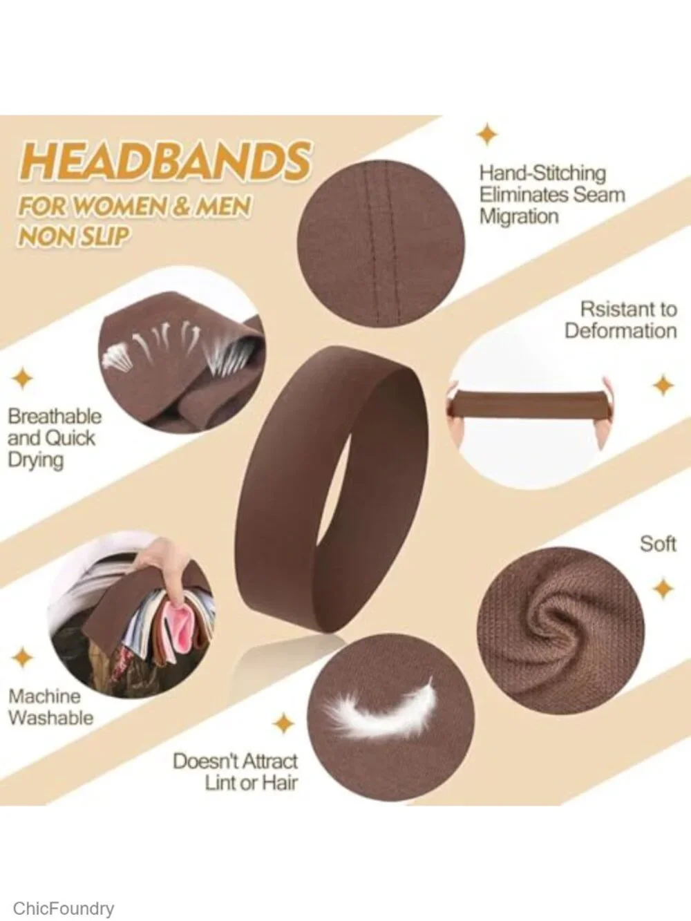 8 Pack Stretchy Headbands for Women, Polyester-Spandex, Workout & Yoga Hair